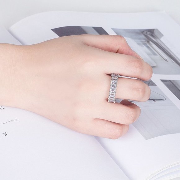 NEW 925 Silver Baguette Diamond Full Eternity Ring - Picture 5 of 14